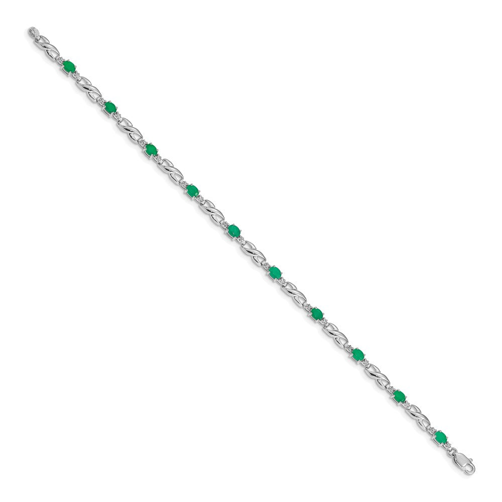 14k White Gold Natural Diamond and Emerald Bracelet