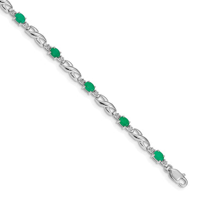 14k White Gold Natural Diamond and Emerald Bracelet