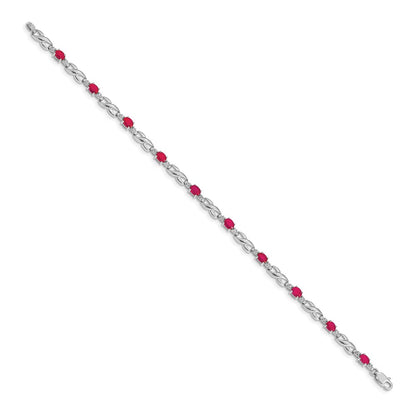 14k White Gold Natural Diamond and Ruby Bracelet