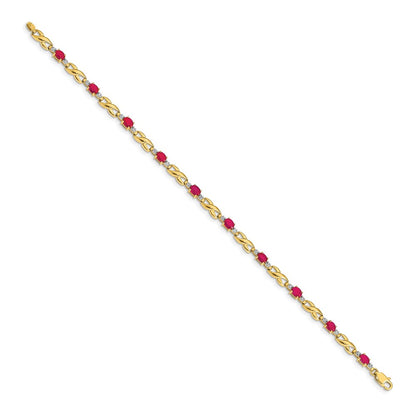 14k Yellow Gold Natural Diamond and Oval Ruby Bracelet