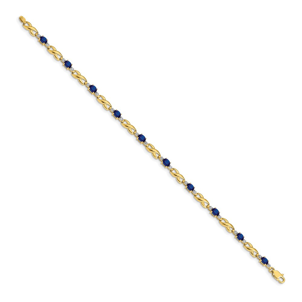 14k Yellow Gold Natural Diamond and Oval Sapphire Bracelet