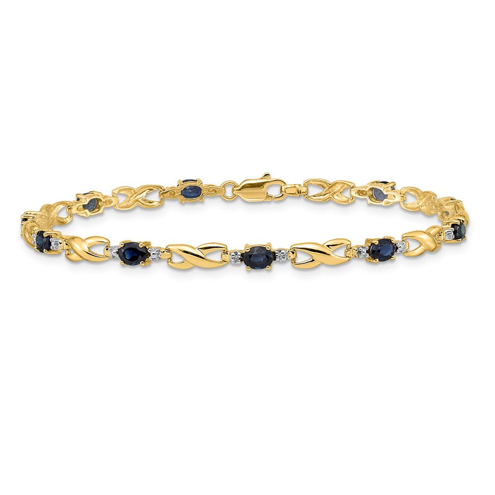 14k Yellow Gold Natural Diamond and Oval Sapphire Bracelet