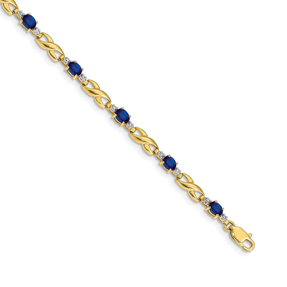 14k Yellow Gold Natural Diamond and Oval Sapphire Bracelet