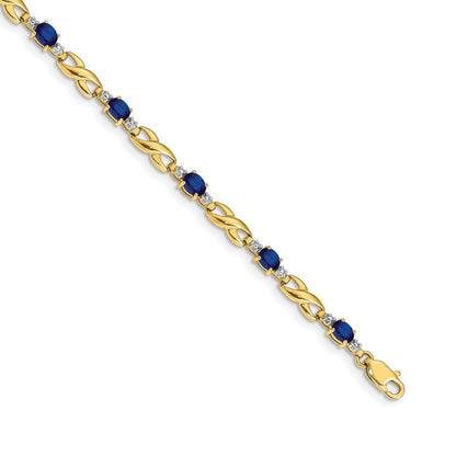 14k Yellow Gold Natural Diamond and Oval Sapphire Bracelet