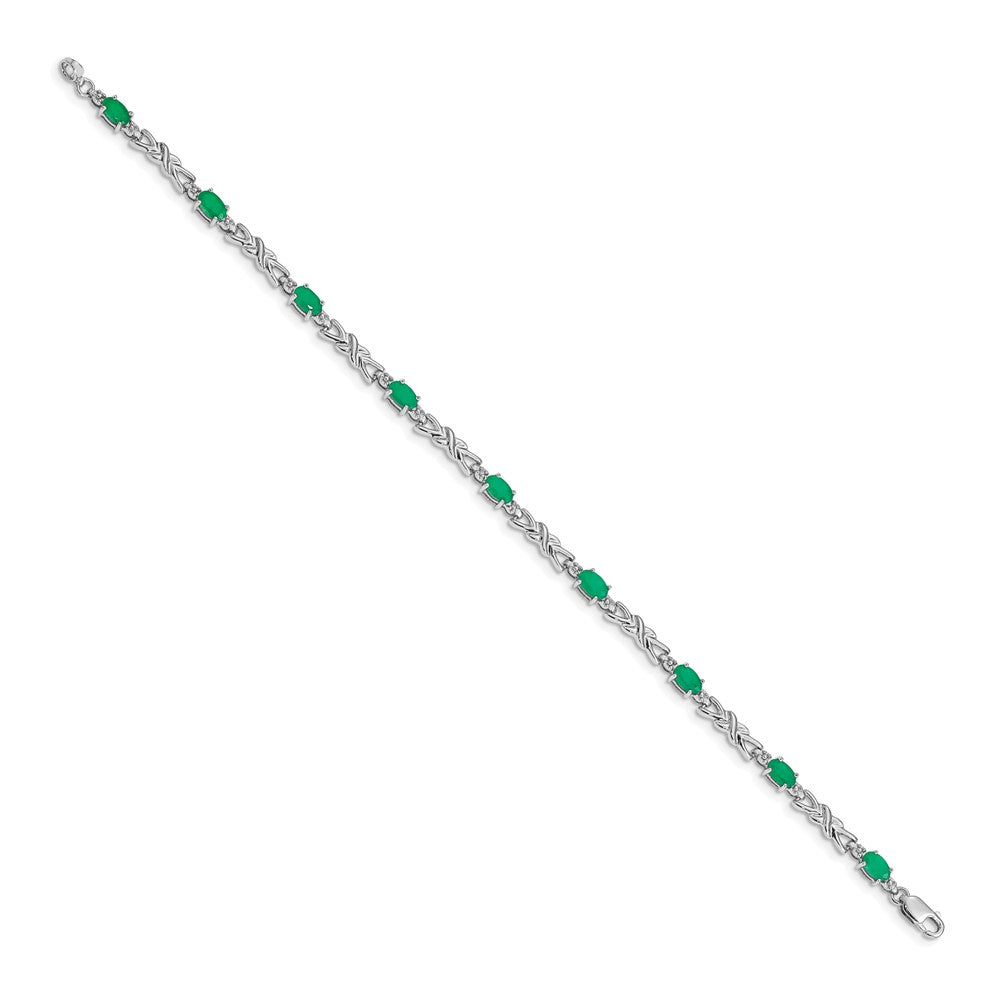 14k White Gold Natural Diamond and Emerald Bracelet