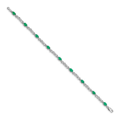 14k White Gold Natural Diamond and Emerald Bracelet