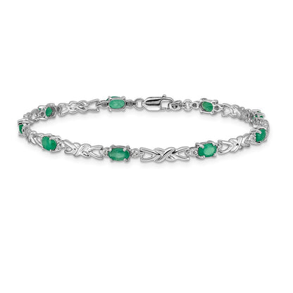 14k White Gold Natural Diamond and Emerald Bracelet