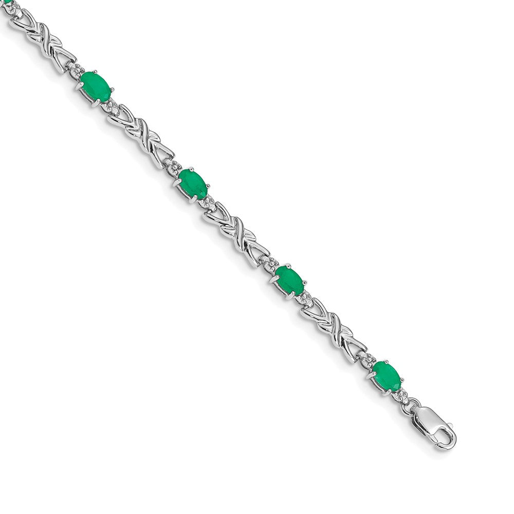 14k White Gold Natural Diamond and Emerald Bracelet