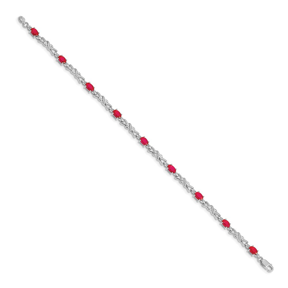 14k White Gold Natural Diamond and Ruby Bracelet