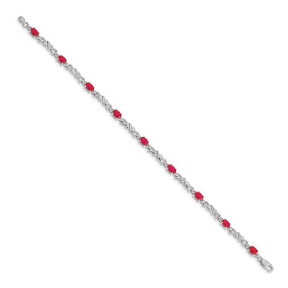 14k White Gold Natural Diamond and Ruby Bracelet