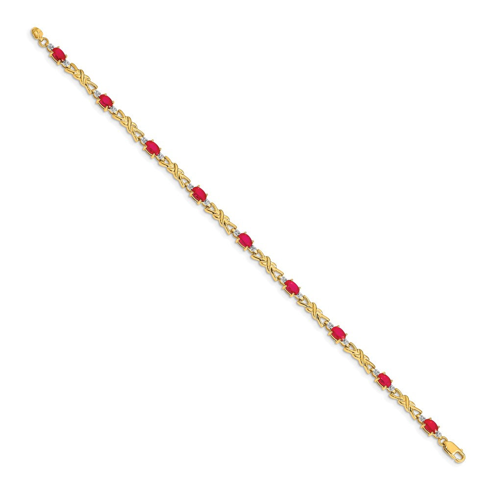14k Yellow Gold Natural Diamond and Oval Ruby Bracelet