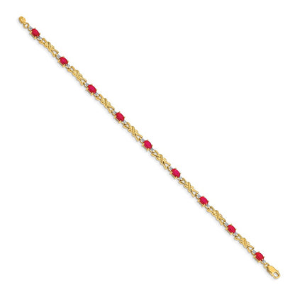 14k Yellow Gold Natural Diamond and Oval Ruby Bracelet