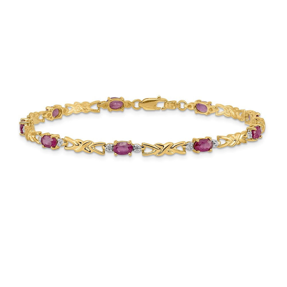 14k Yellow Gold Natural Diamond and Oval Ruby Bracelet