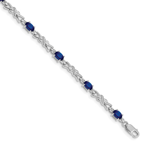 14k White Gold Natural Diamond and Sapphire Bracelet