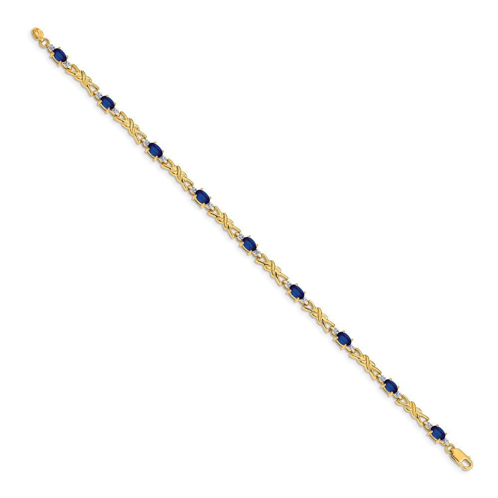 14k Yellow Gold Natural Diamond and Oval Sapphire Bracelet