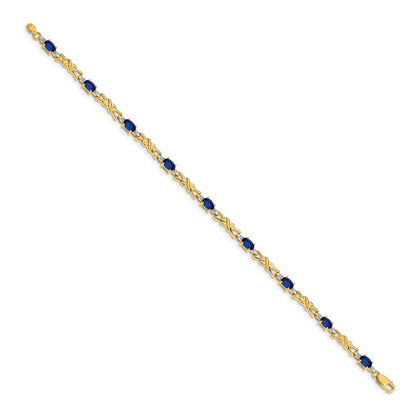 14k Yellow Gold Natural Diamond and Oval Sapphire Bracelet