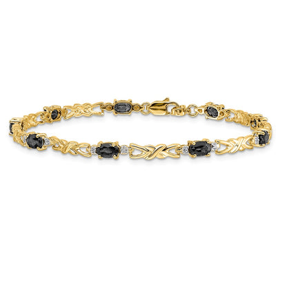 14k Yellow Gold Natural Diamond and Oval Sapphire Bracelet