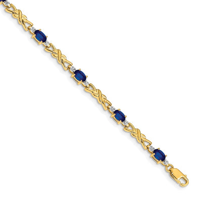 14k Yellow Gold Natural Diamond and Oval Sapphire Bracelet