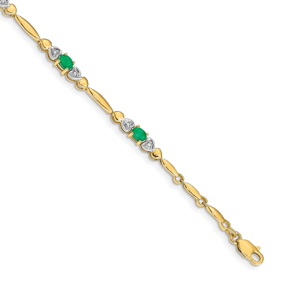14k Yellow Gold Natural Diamond and Emerald Bracelet