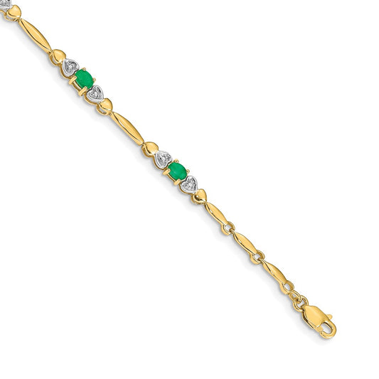 14k Yellow Gold Natural Diamond and Emerald Bracelet