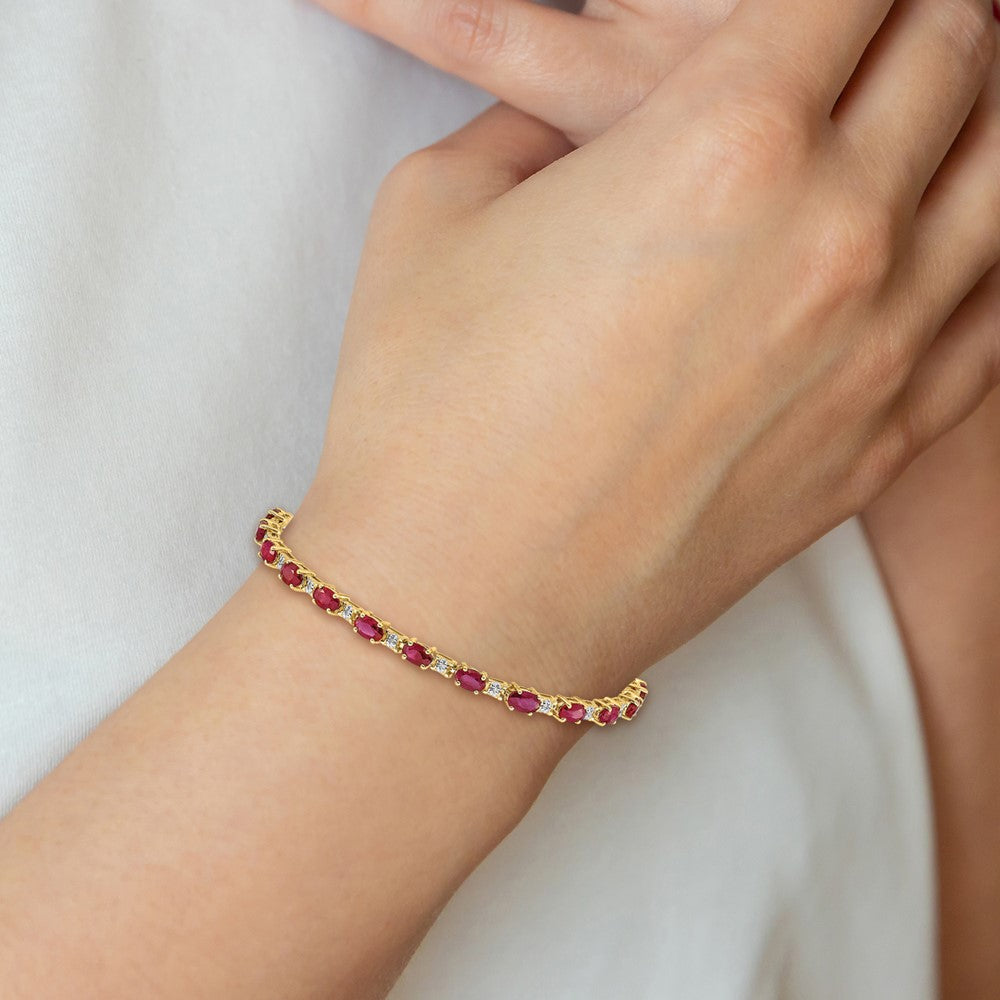 14k Yellow Gold Natural Diamond and Ruby Bracelet