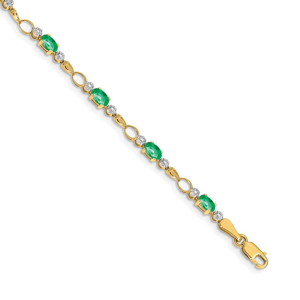 14k Yellow Gold Open-Link Diamond/Emerald Bracelet
