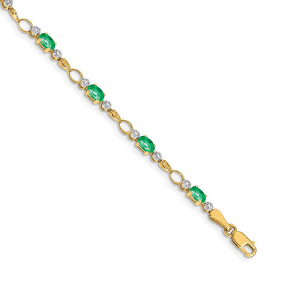 14k Yellow Gold Open-Link Diamond/Emerald Bracelet