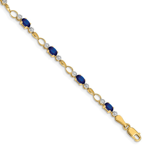 14k Yellow Gold Completed Open-Link Diamond/Sapphire Bracelet
