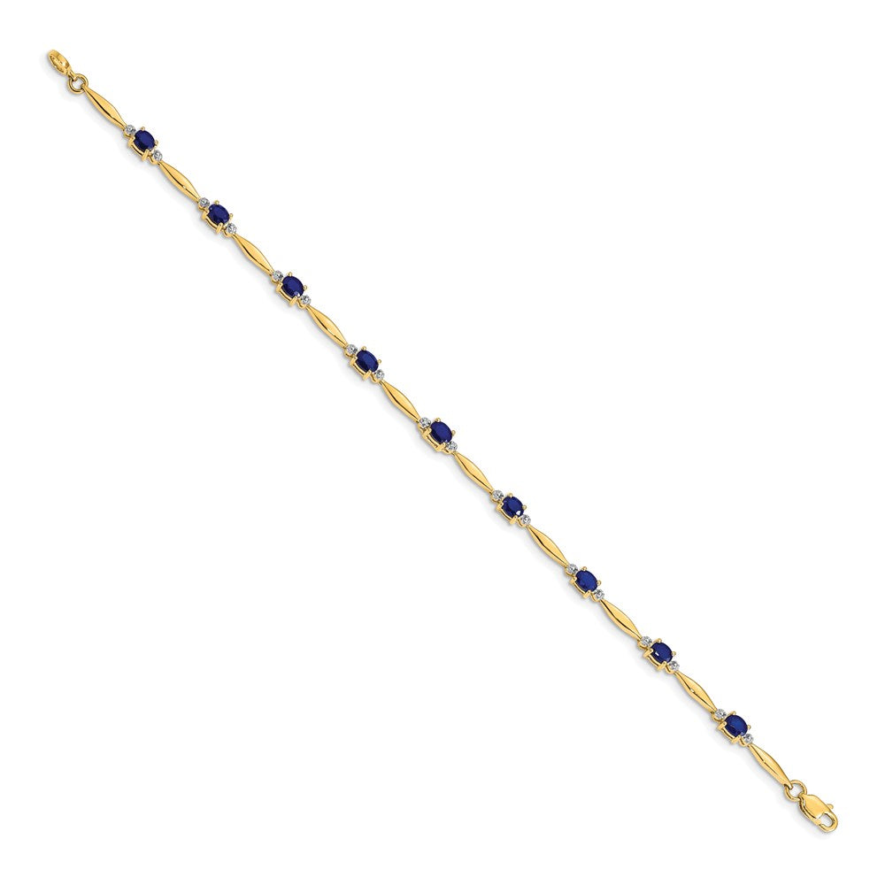 14k Yellow Gold Natural Diamond and Oval Sapphire Bracelet