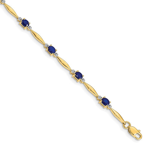 14k Yellow Gold Natural Diamond and Oval Sapphire Bracelet