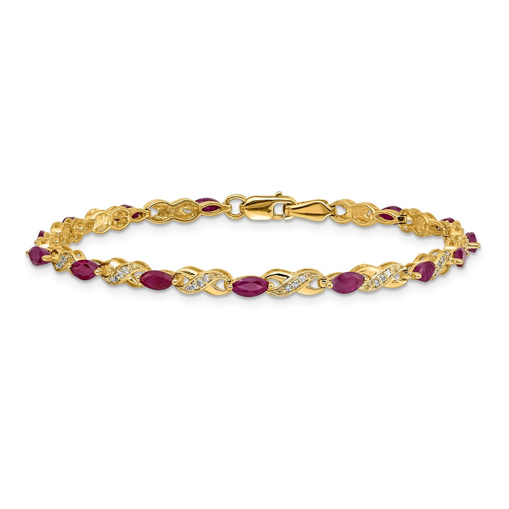 14k Yellow Gold Natural Diamond and Ruby Infinity Bracelet