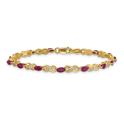 14k Yellow Gold Natural Diamond and Ruby Infinity Bracelet