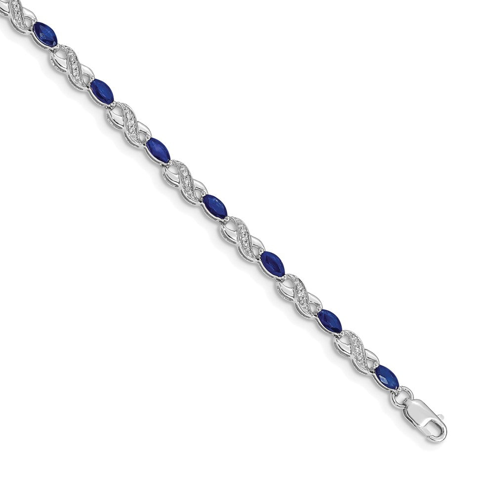14k White Gold Natural Diamond and Sapphire Infinity Bracelet