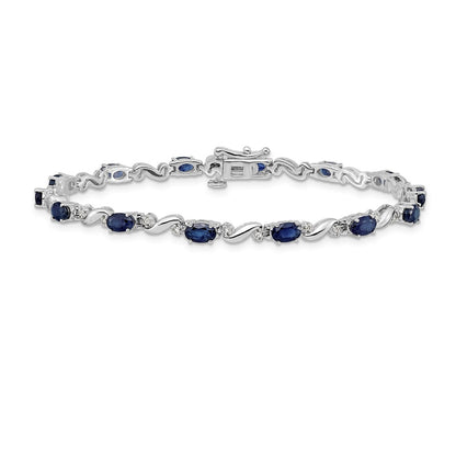 14k White Gold Natural Diamond and Sapphire Bracelet