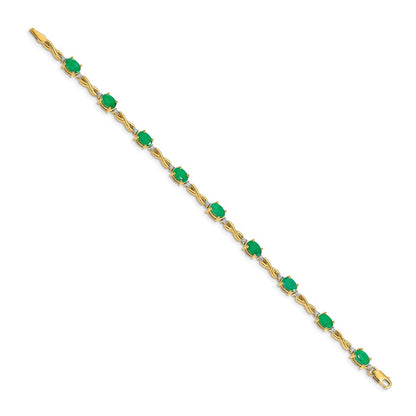 14k Yellow Gold Natural Diamond and Emerald Bracelet