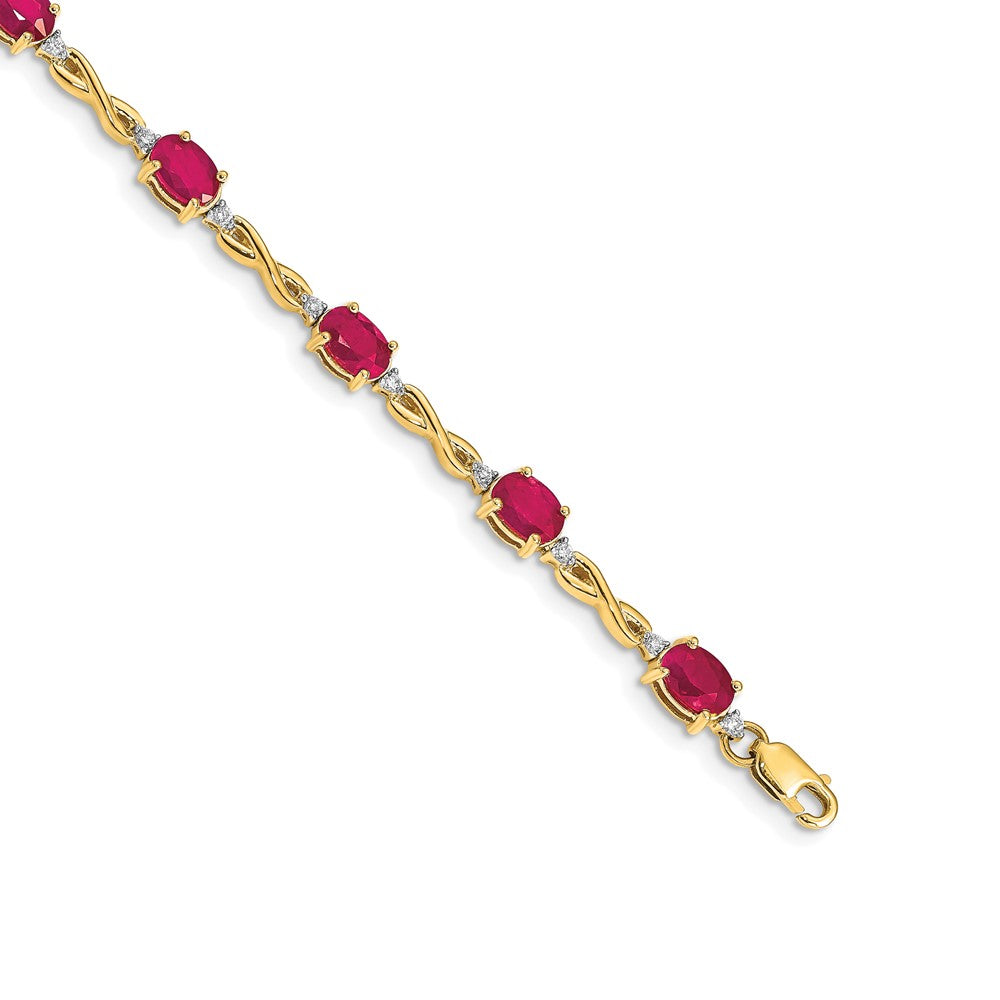 14k Yellow Gold Natural Diamond and Ruby Bracelet