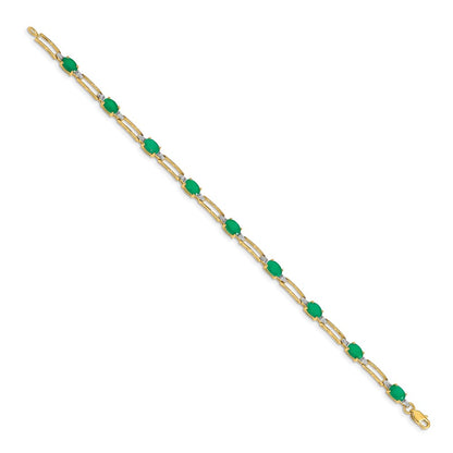 14k Yellow Gold Natural Diamond and Oval Emerald Bracelet