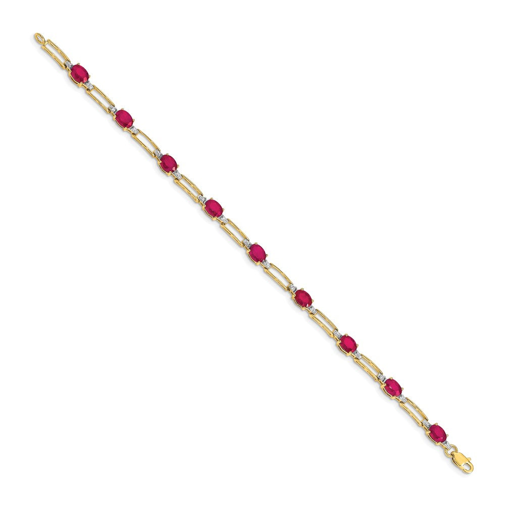 14k Yellow Gold Natural Diamond and Oval Ruby Bracelet