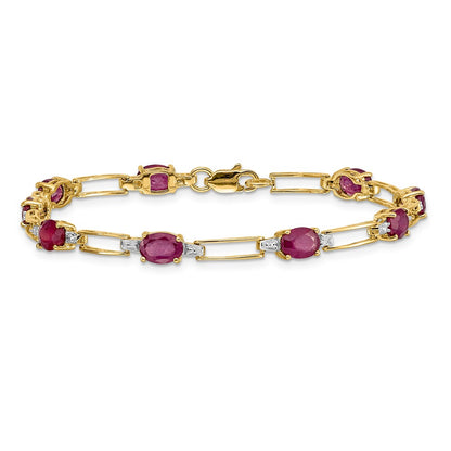 14k Yellow Gold Natural Diamond and Oval Ruby Bracelet