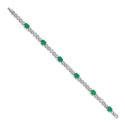 14k White Gold Natural Diamond and Emerald Infinity Bracelet