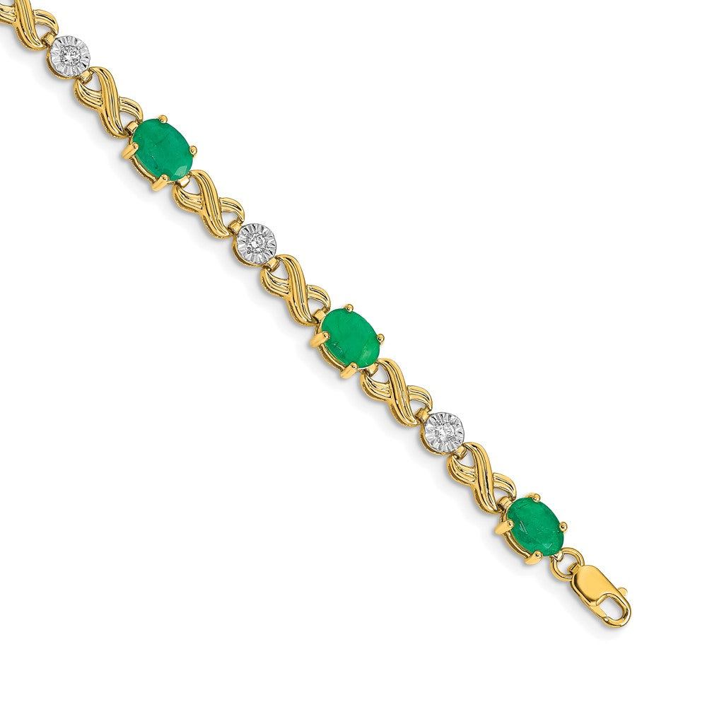 14k Yellow Gold Natural Diamond and Emerald Infinity Bracelet