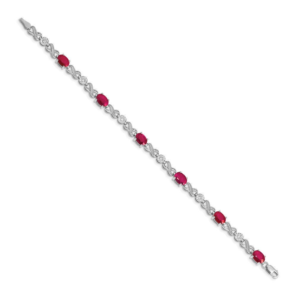 14k White Gold Natural Diamond and Ruby Infinity Bracelet