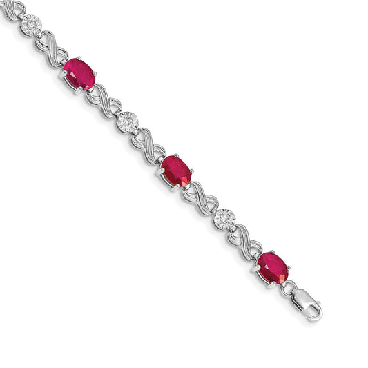 14k White Gold Natural Diamond and Ruby Infinity Bracelet