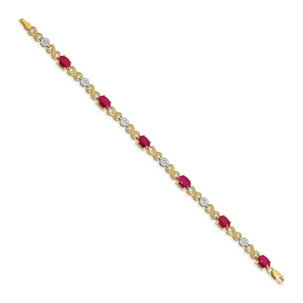 14k Yellow Gold Natural Diamond and Ruby Infinity Bracelet