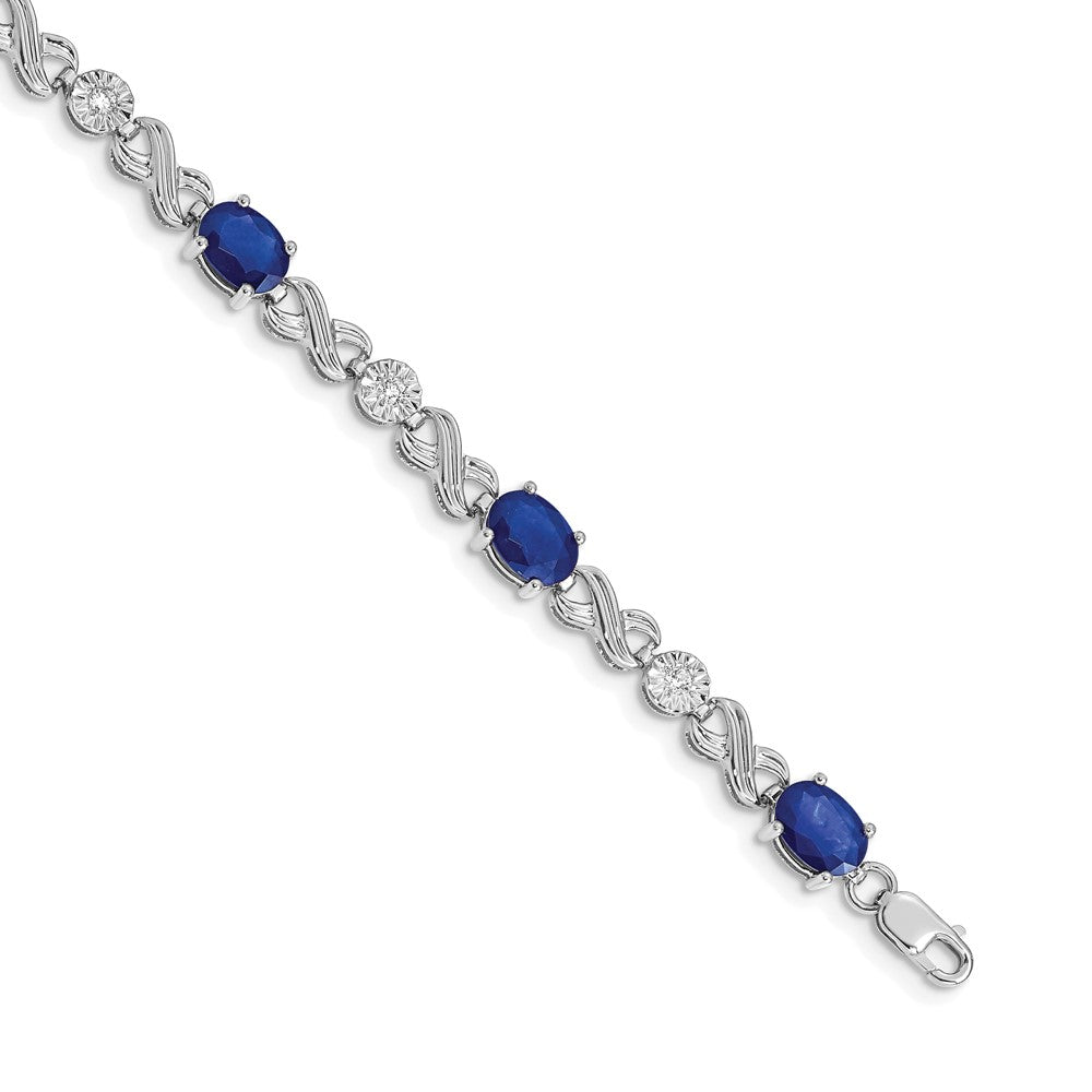 14k White Gold Natural Diamond and Sapphire Infinity Bracelet