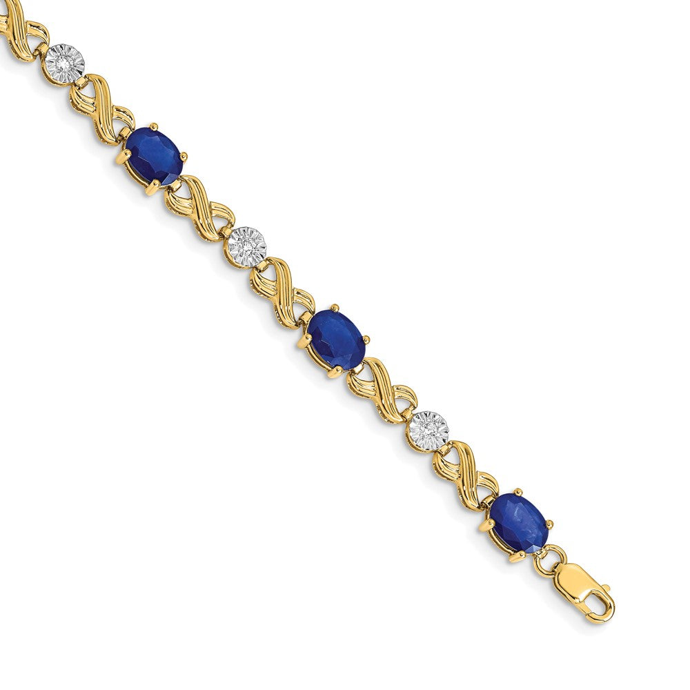 14k Yellow Gold Natural Diamond and Sapphire Infinity Bracelet