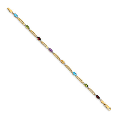 14k Yellow Gold Fancy Natural Diamond and Gemstone Rainbow Bracelet