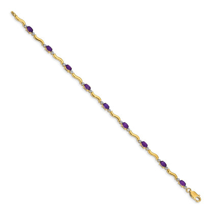 14k Yellow Gold Natural Diamond and Amethyst Bracelet