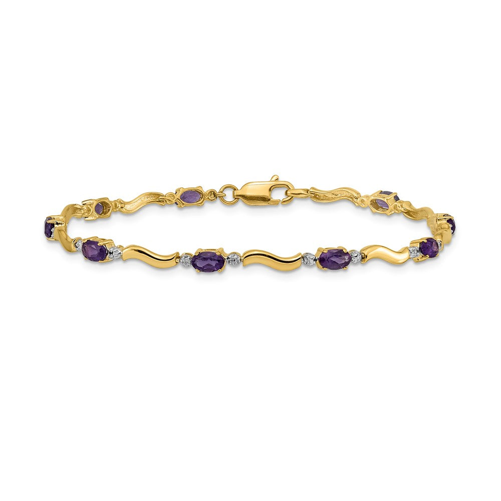 14k Yellow Gold Natural Diamond and Amethyst Bracelet