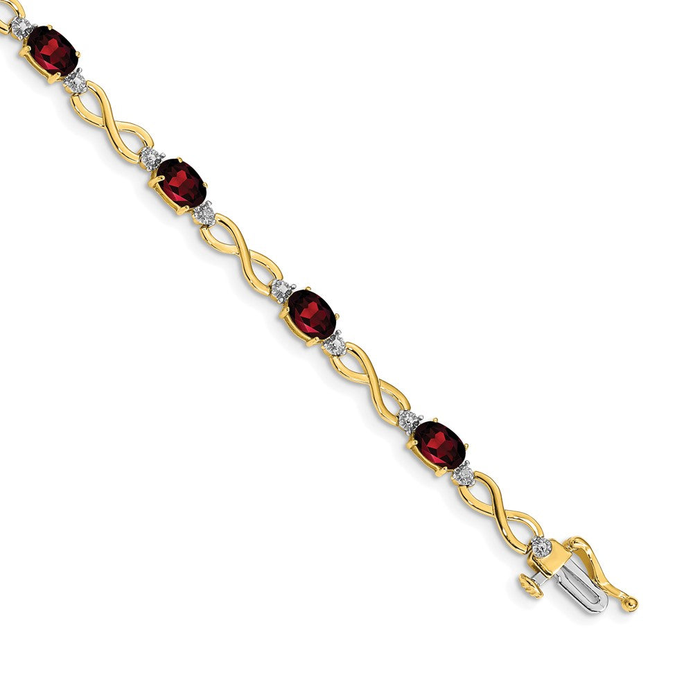 14k Yellow Gold Garnet and Natural Diamond Infinity Bracelet